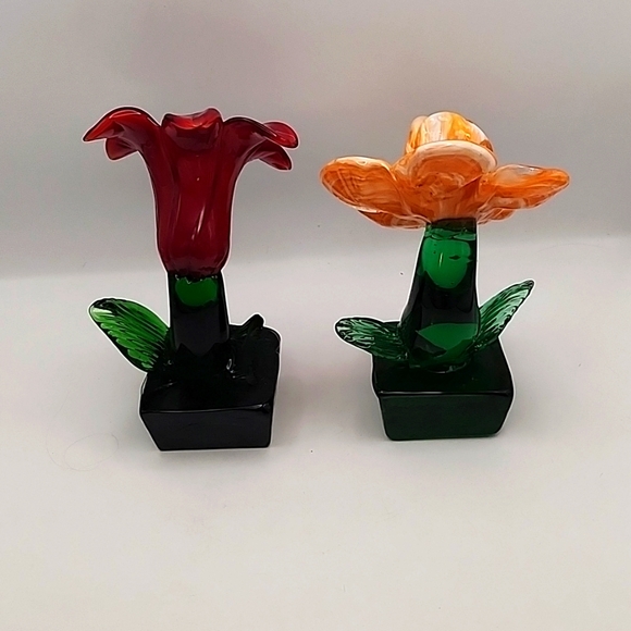 Vintage Art Glass Pulled Flowers 2 Count - Picture 3 of 10